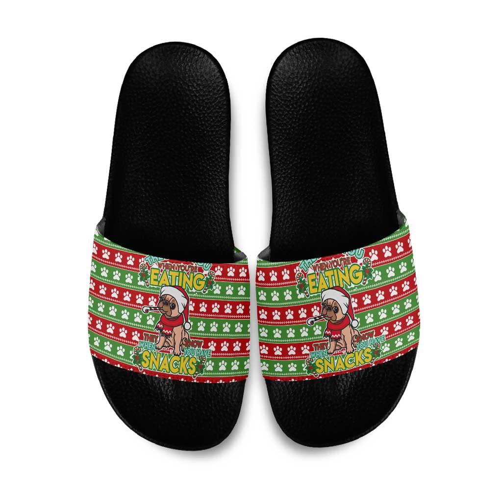 French Bulldog See You Eating Snacks Christmas Slide Sandals Xmas Holiday Patterns - Wonder Print Shop