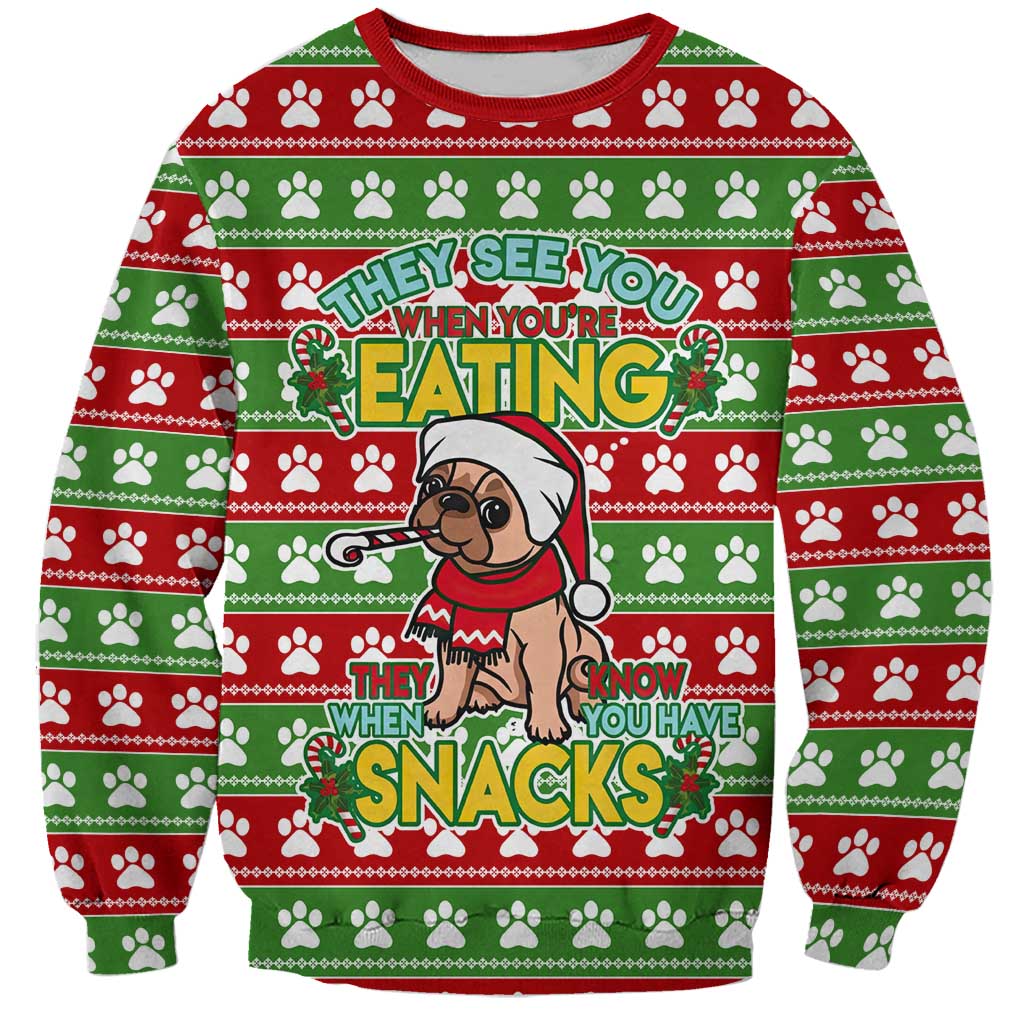 French Bulldog See You Eating Snacks Christmas Sweatshirt Xmas Holiday Patterns - Wonder Print Shop