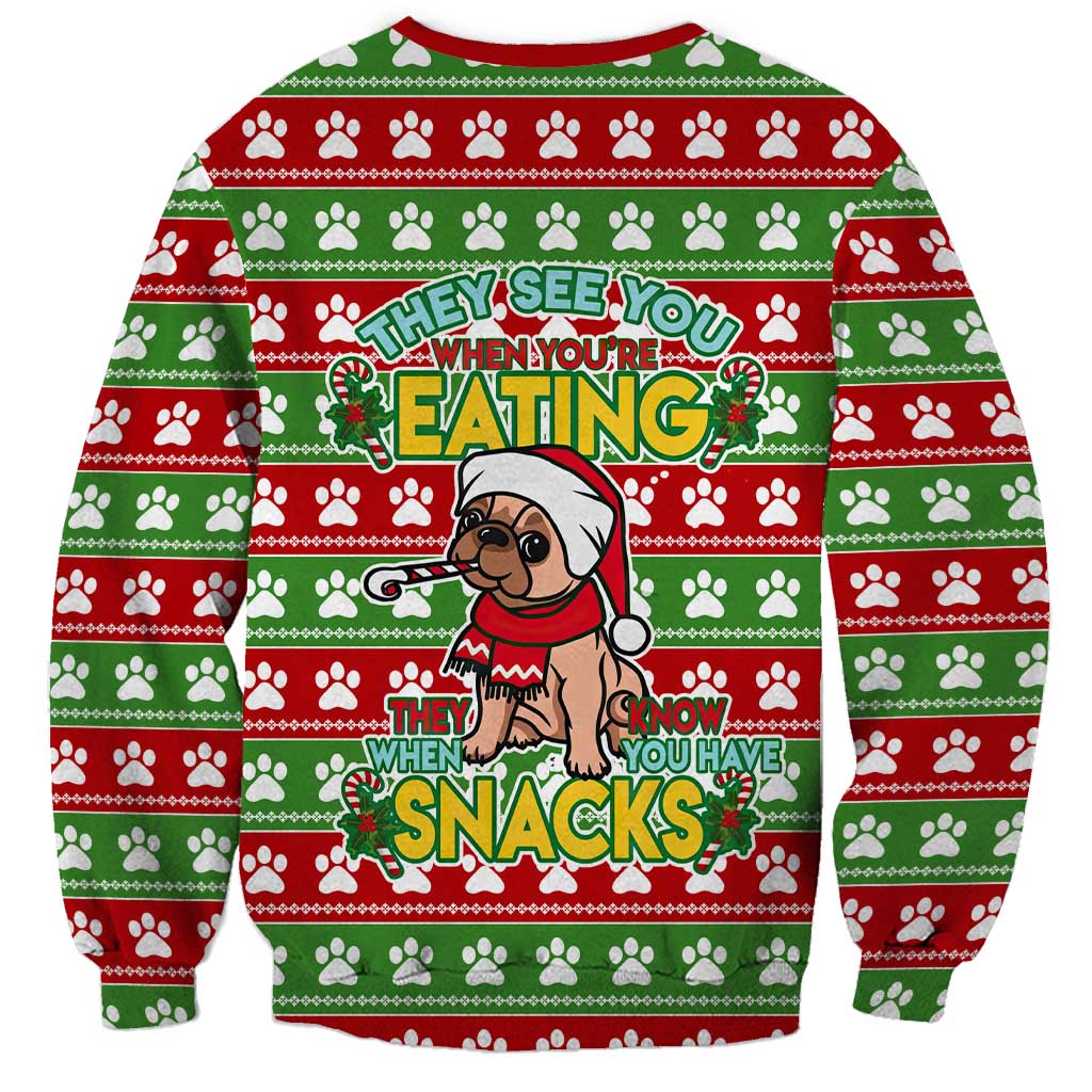 French Bulldog See You Eating Snacks Christmas Sweatshirt Xmas Holiday Patterns - Wonder Print Shop