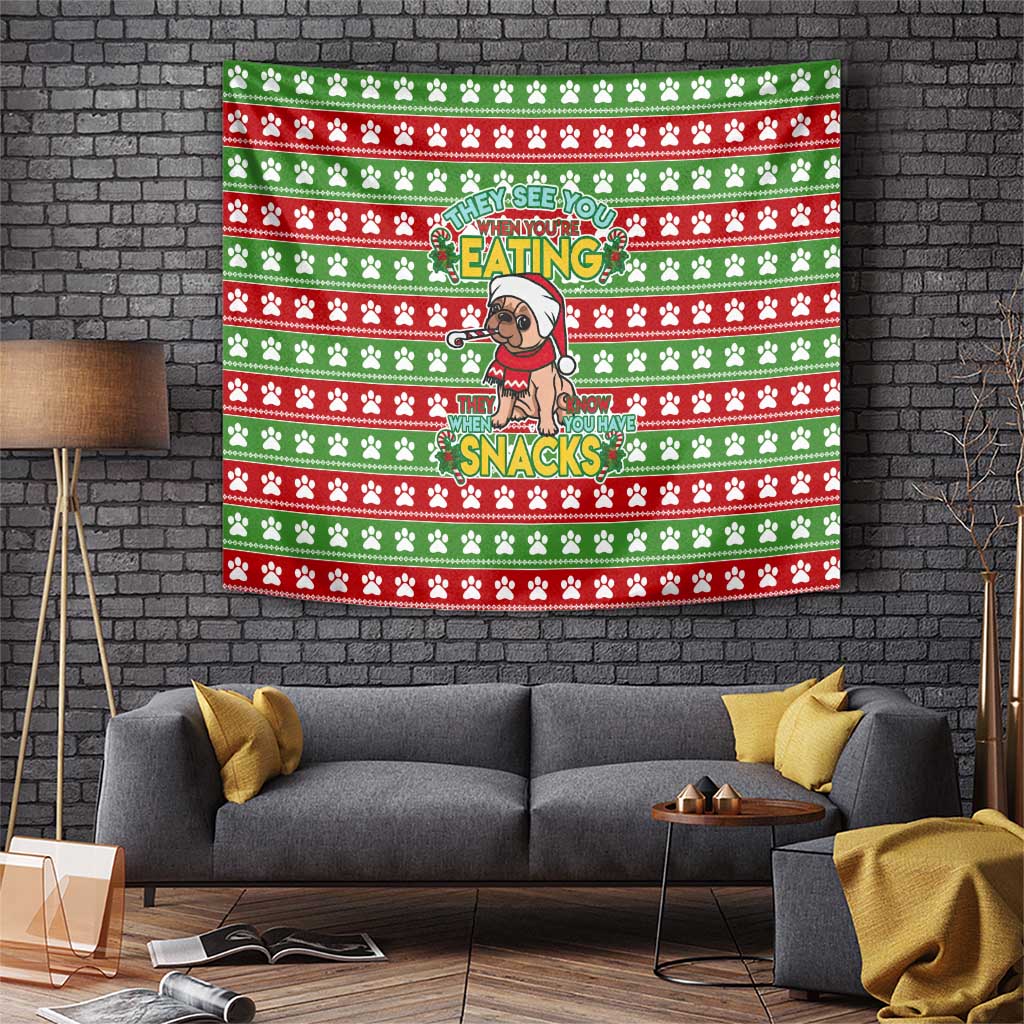 French Bulldog See You Eating Snacks Christmas Tapestry Xmas Holiday Patterns - Wonder Print Shop