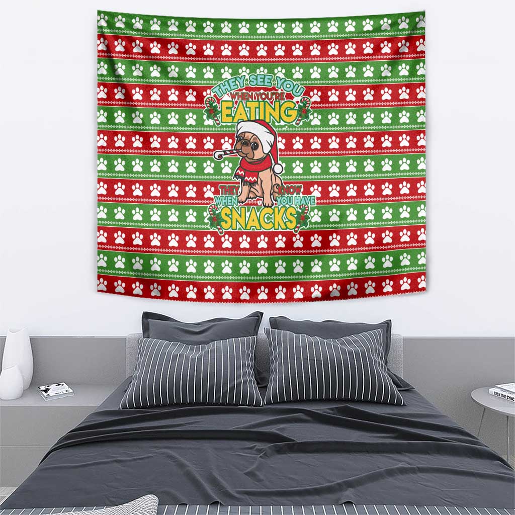 French Bulldog See You Eating Snacks Christmas Tapestry Xmas Holiday Patterns - Wonder Print Shop