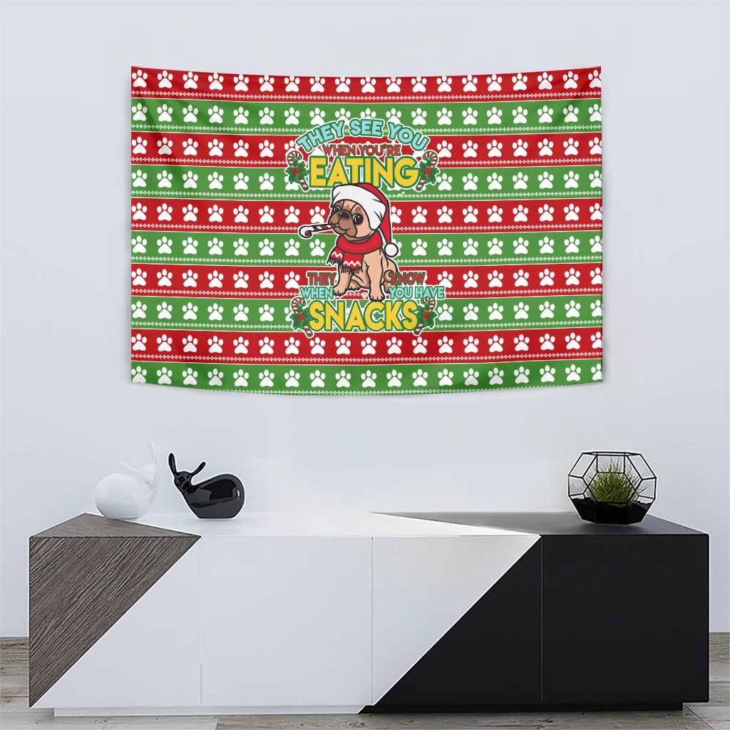 French Bulldog See You Eating Snacks Christmas Tapestry Xmas Holiday Patterns - Wonder Print Shop