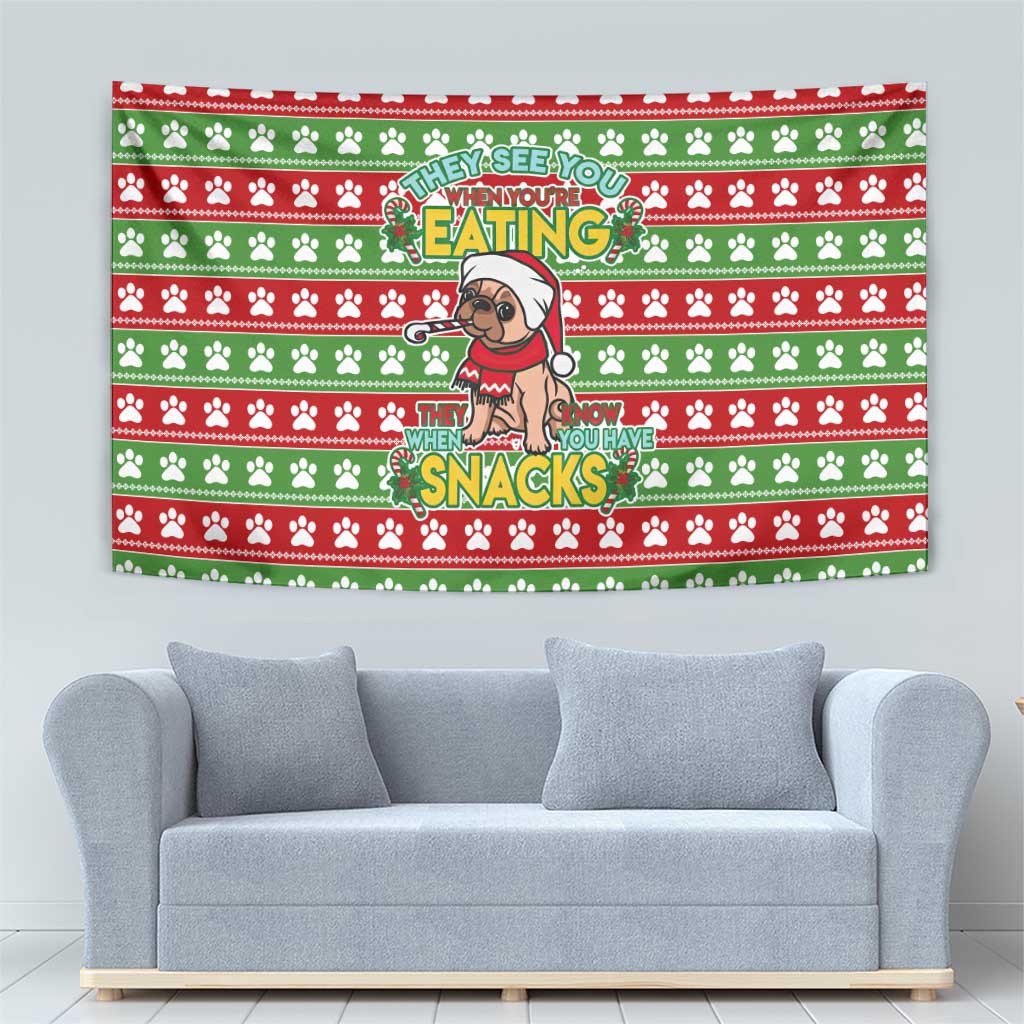 French Bulldog See You Eating Snacks Christmas Tapestry Xmas Holiday Patterns - Wonder Print Shop