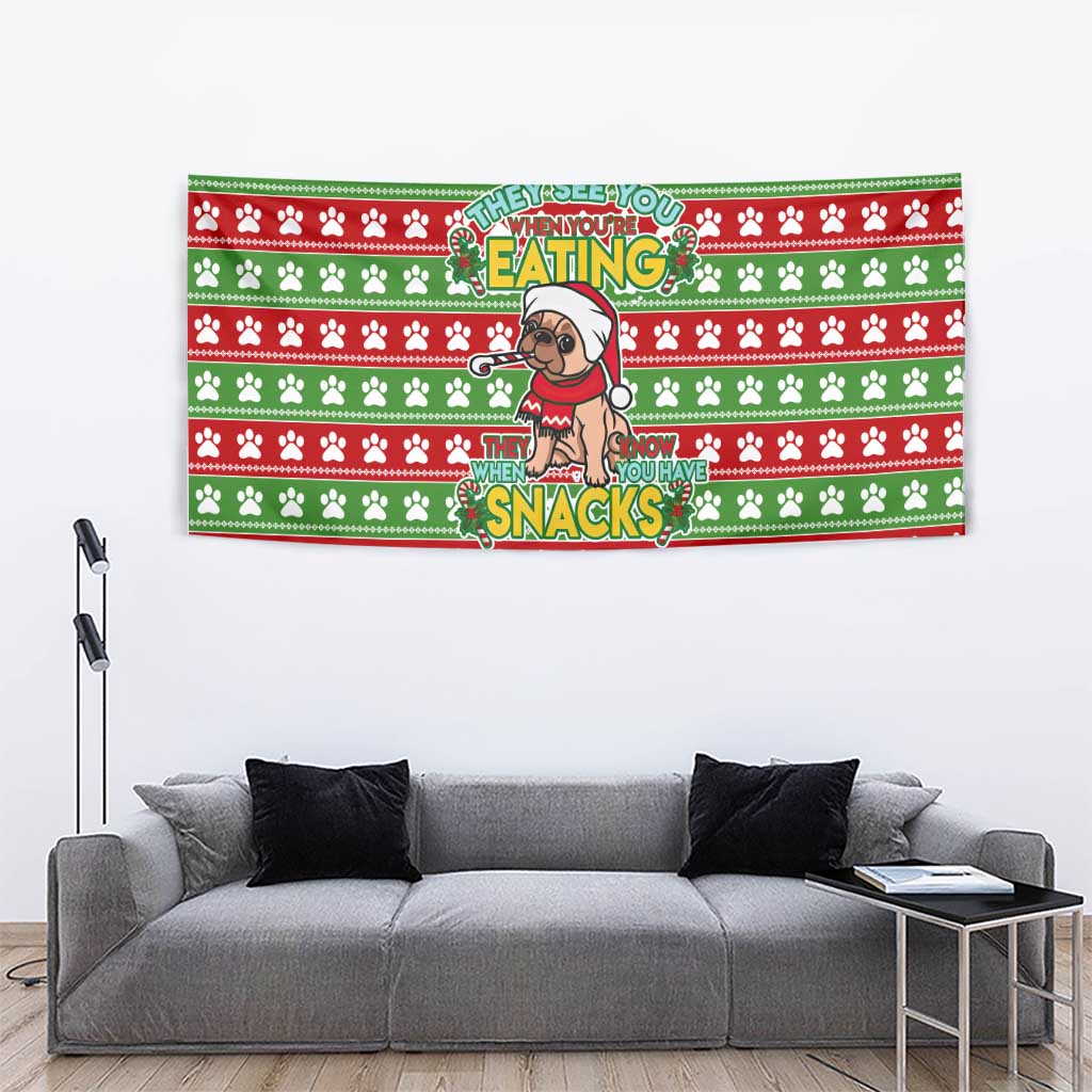 French Bulldog See You Eating Snacks Christmas Tapestry Xmas Holiday Patterns - Wonder Print Shop