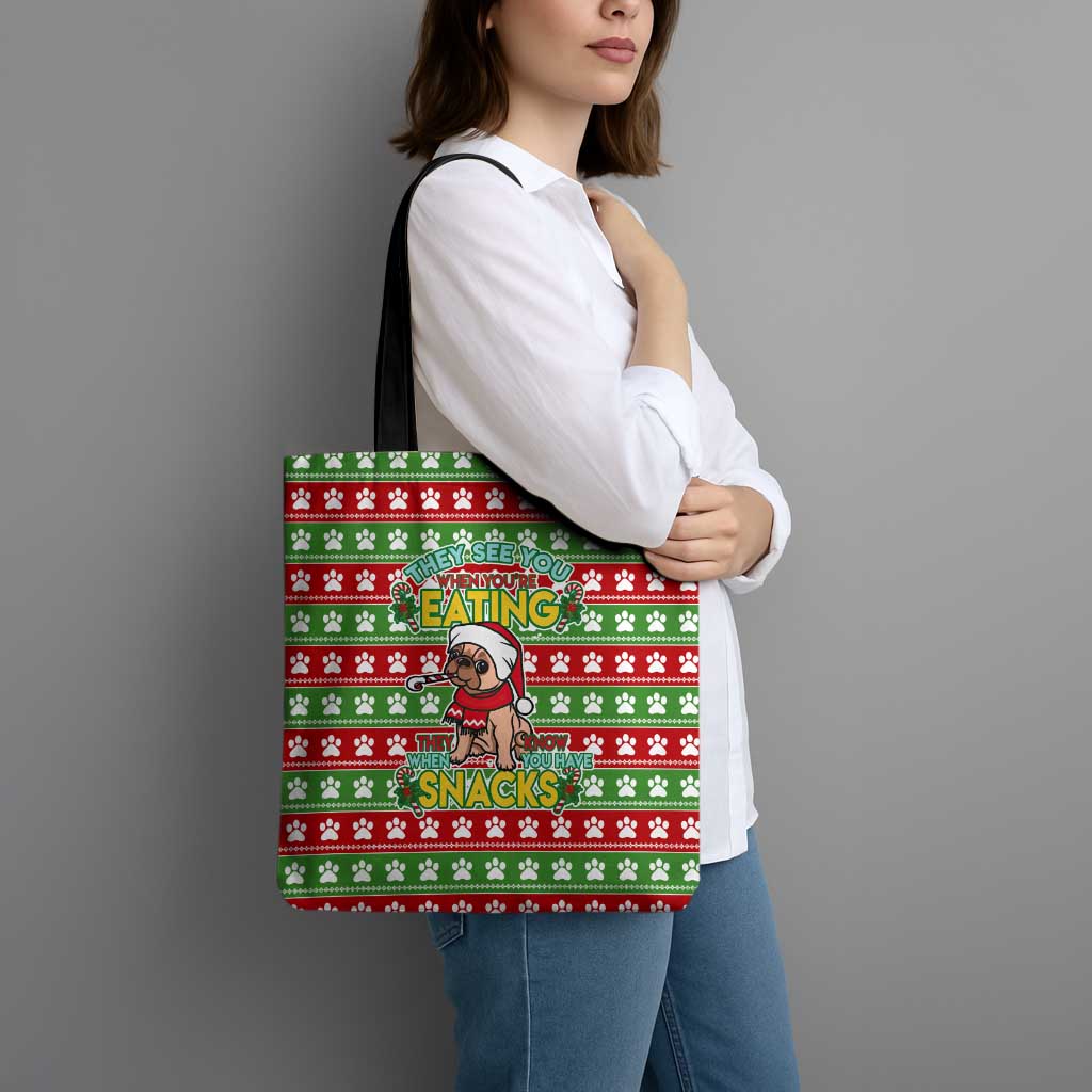 French Bulldog See You Eating Snacks Christmas Tote Bag Xmas Holiday Patterns - Wonder Print Shop