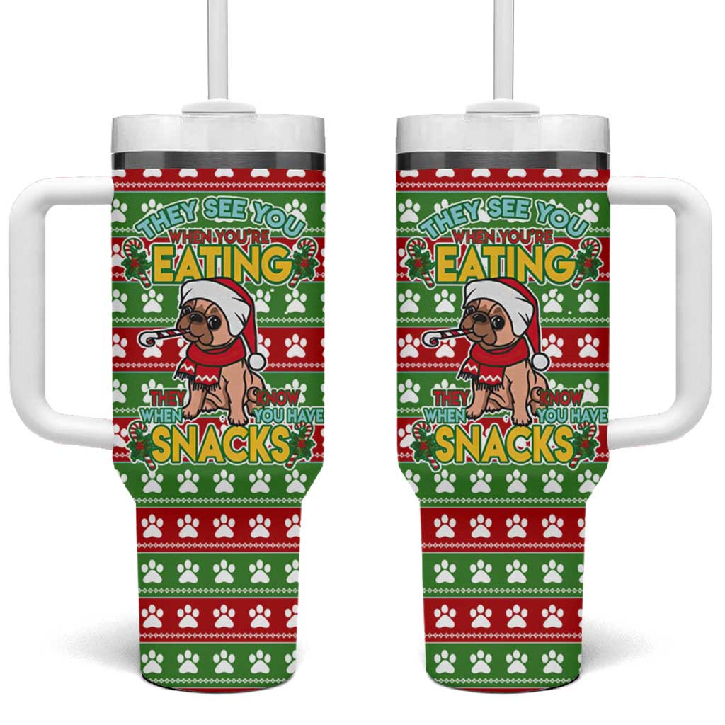 French Bulldog See You Eating Snacks Christmas Tumbler With Handle Xmas Holiday Patterns - Wonder Print Shop
