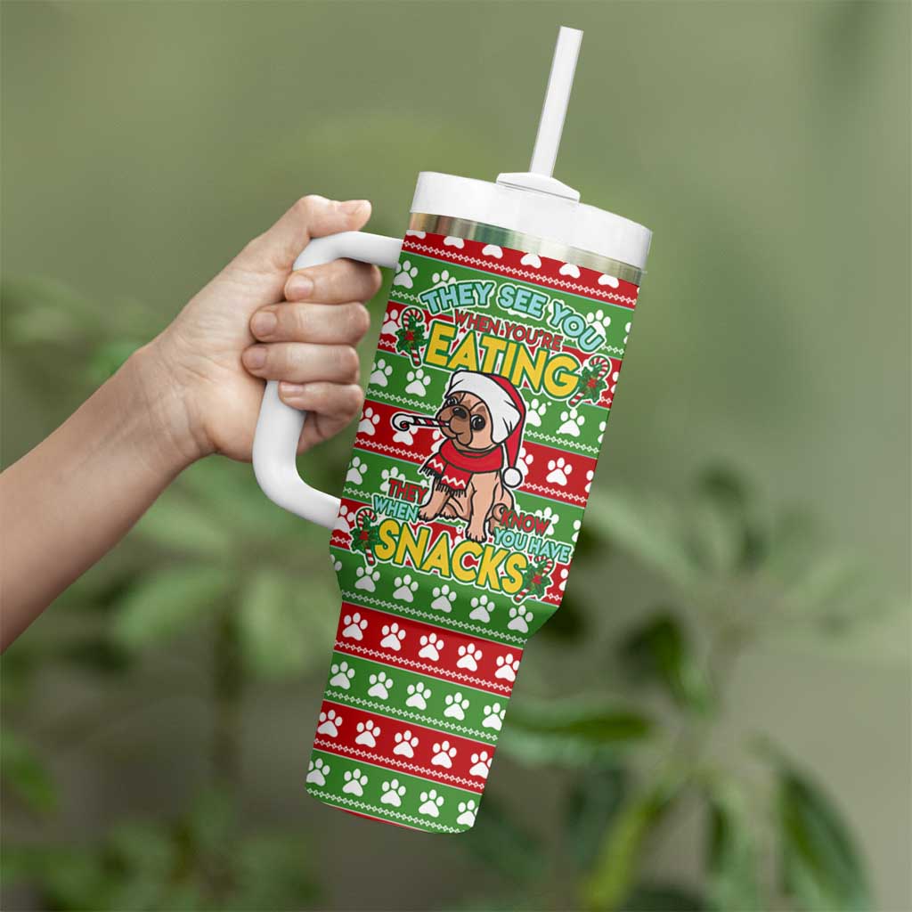 French Bulldog See You Eating Snacks Christmas Tumbler With Handle Xmas Holiday Patterns - Wonder Print Shop