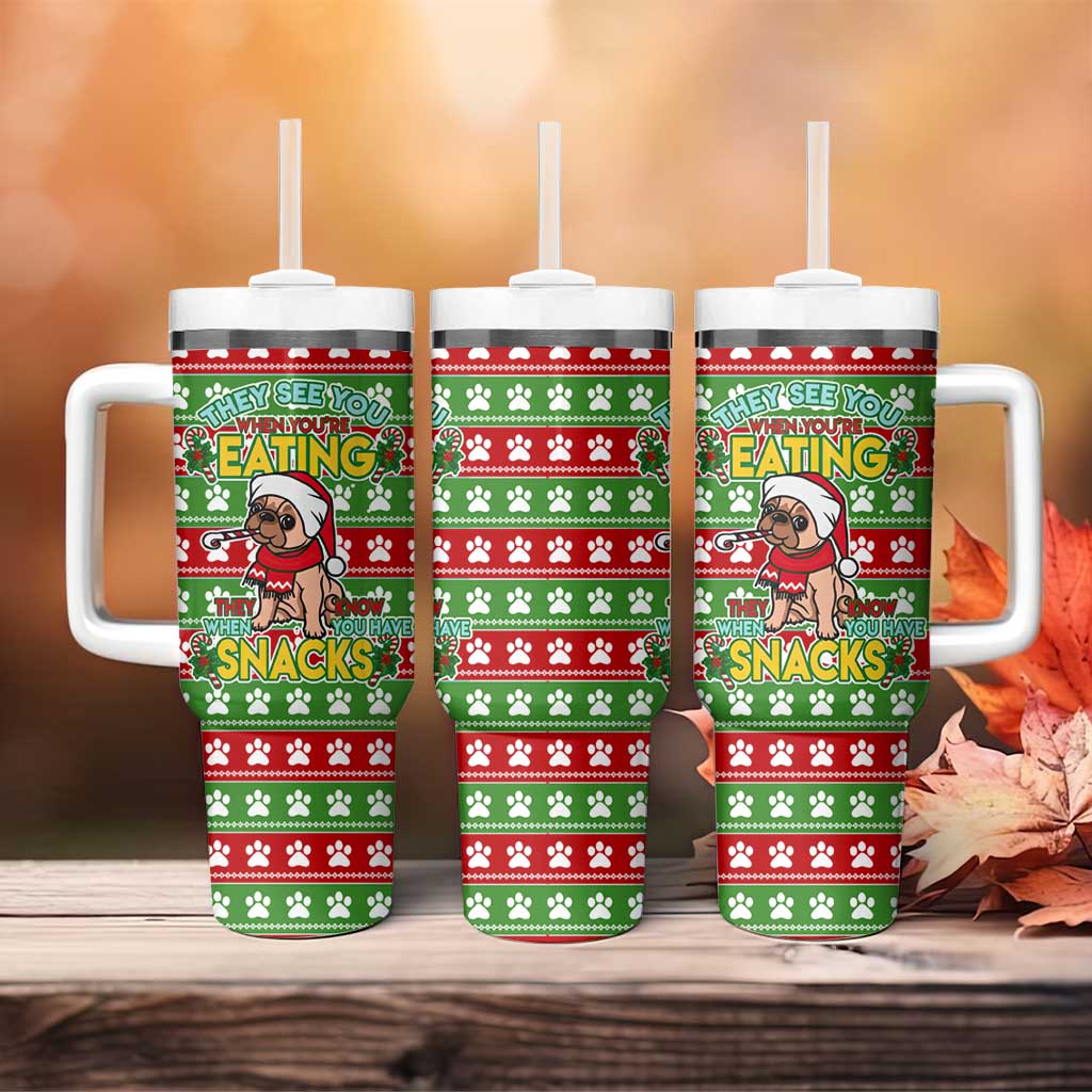 French Bulldog See You Eating Snacks Christmas Tumbler With Handle Xmas Holiday Patterns - Wonder Print Shop
