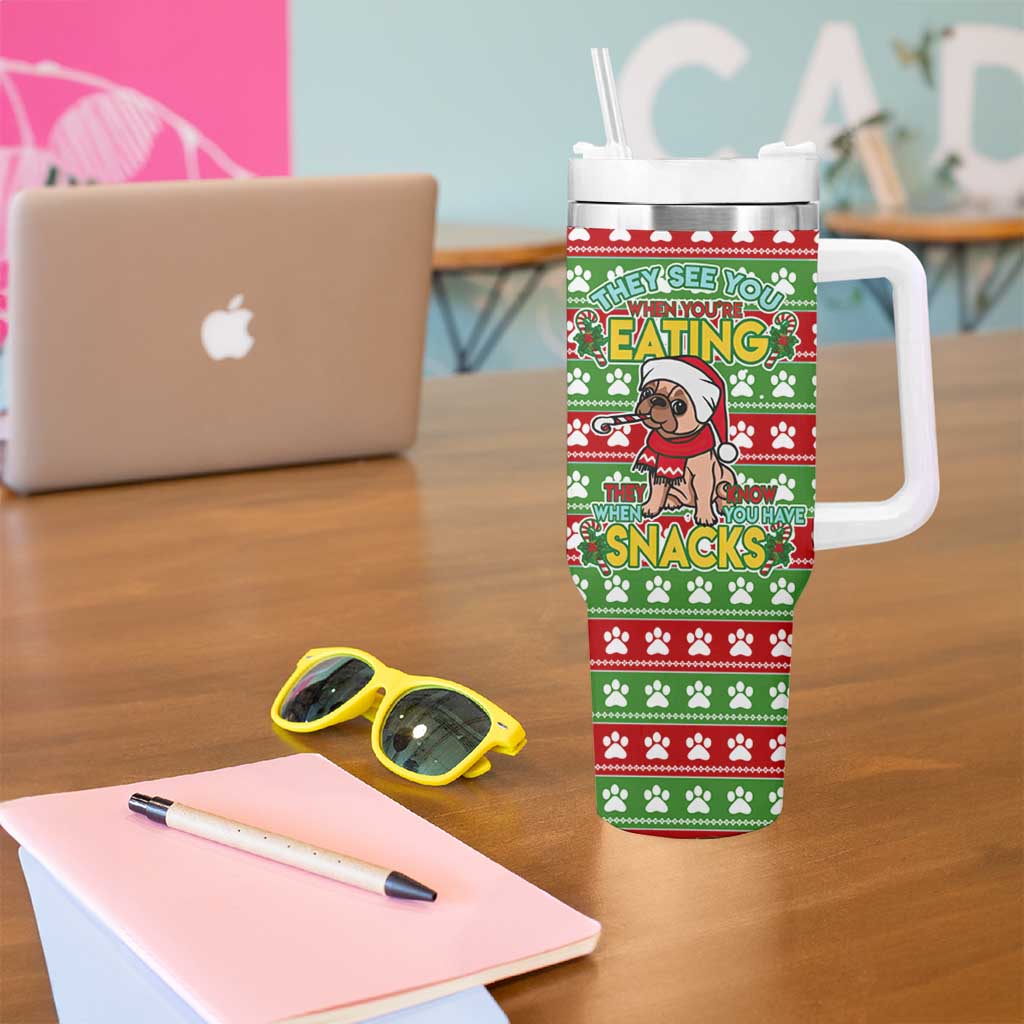 French Bulldog See You Eating Snacks Christmas Tumbler With Handle Xmas Holiday Patterns - Wonder Print Shop
