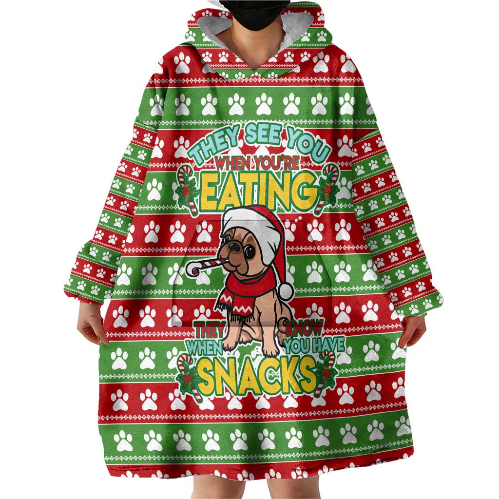 French Bulldog See You Eating Snacks Christmas Wearable Blanket Hoodie Xmas Holiday Patterns - Wonder Print Shop