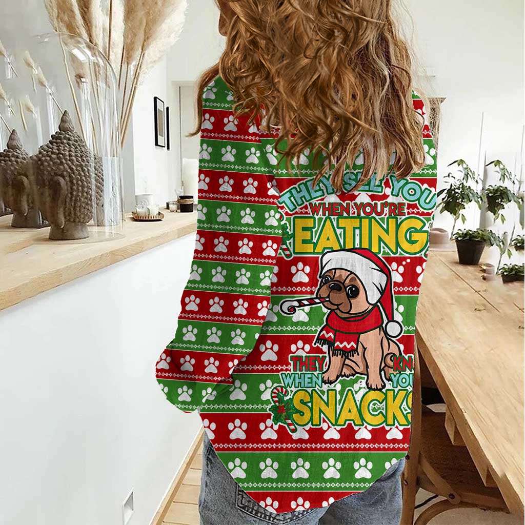 French Bulldog See You Eating Snacks Christmas Women Casual Shirt Xmas Holiday Patterns - Wonder Print Shop