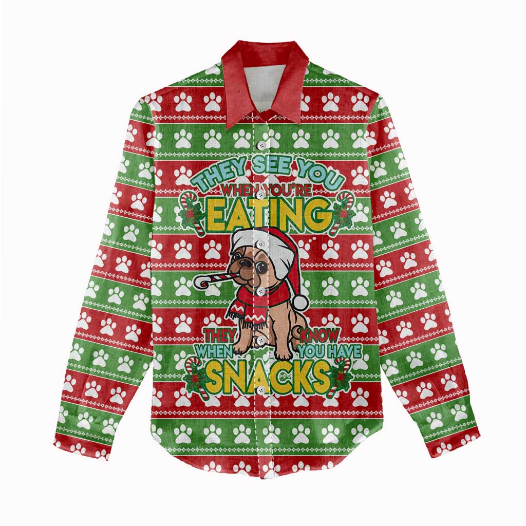 French Bulldog See You Eating Snacks Christmas Women Casual Shirt Xmas Holiday Patterns - Wonder Print Shop