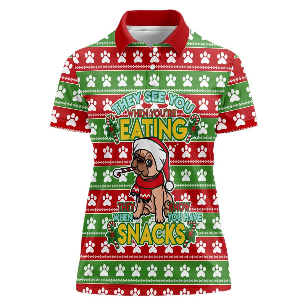 French Bulldog See You Eating Snacks Christmas Women Polo Shirt Xmas Holiday Patterns - Wonder Print Shop