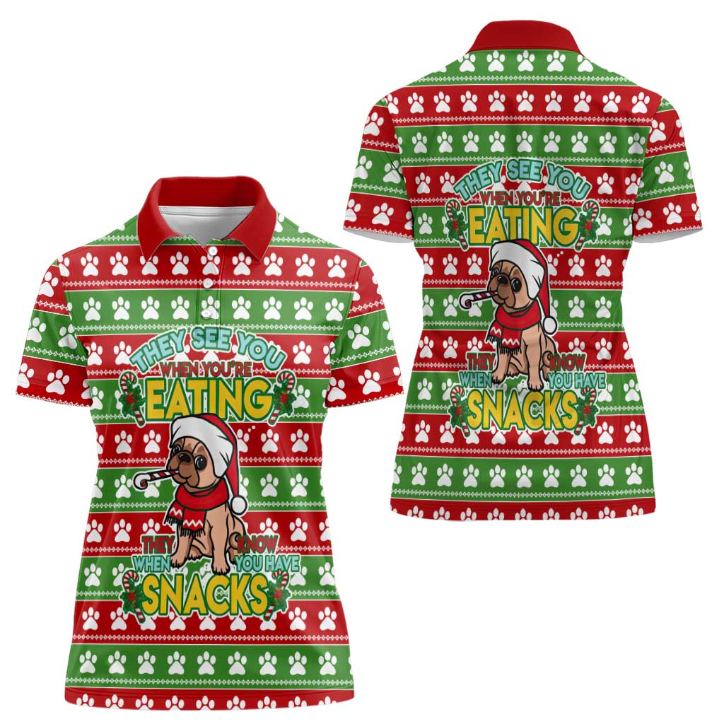 French Bulldog See You Eating Snacks Christmas Women Polo Shirt Xmas Holiday Patterns - Wonder Print Shop