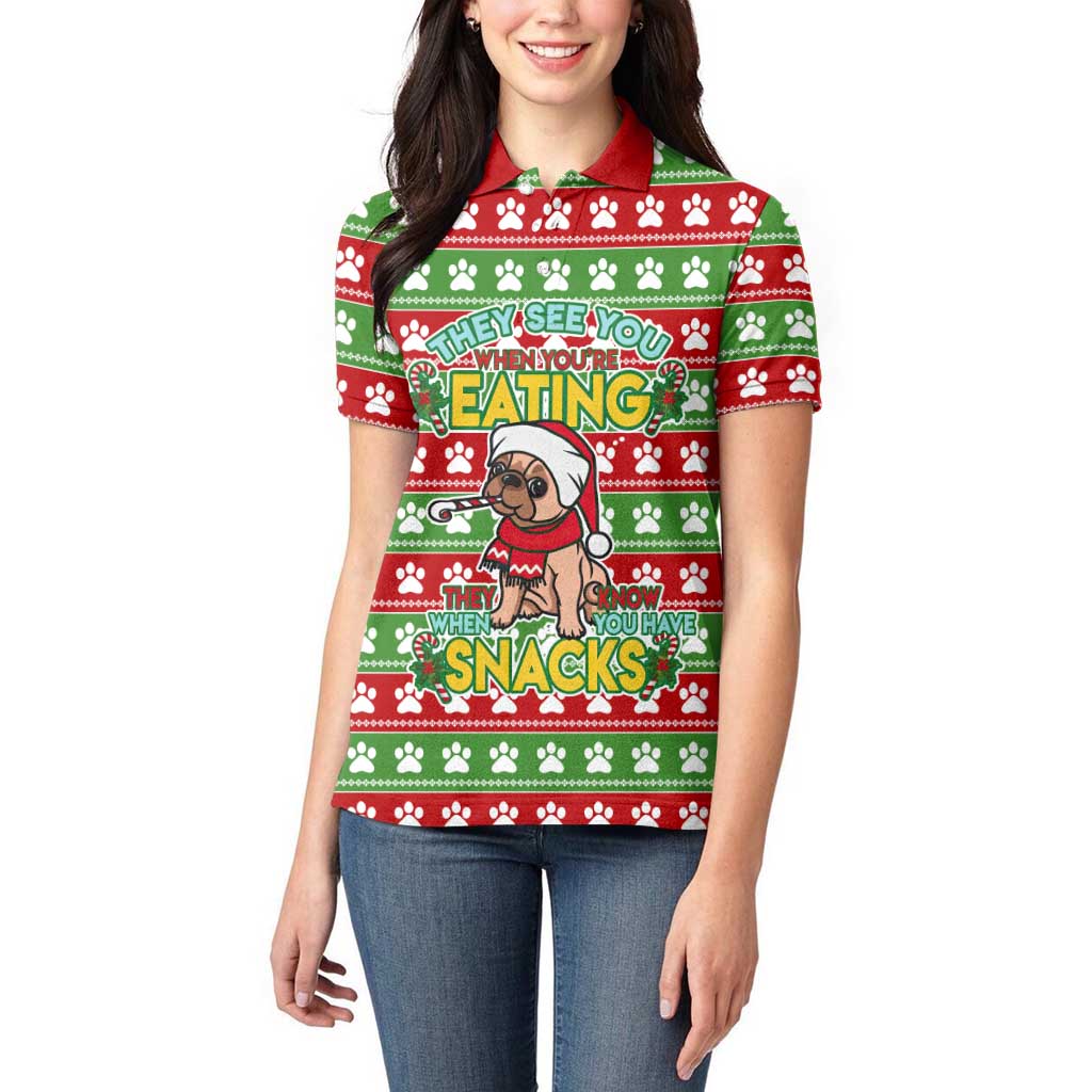 French Bulldog See You Eating Snacks Christmas Women Polo Shirt Xmas Holiday Patterns - Wonder Print Shop