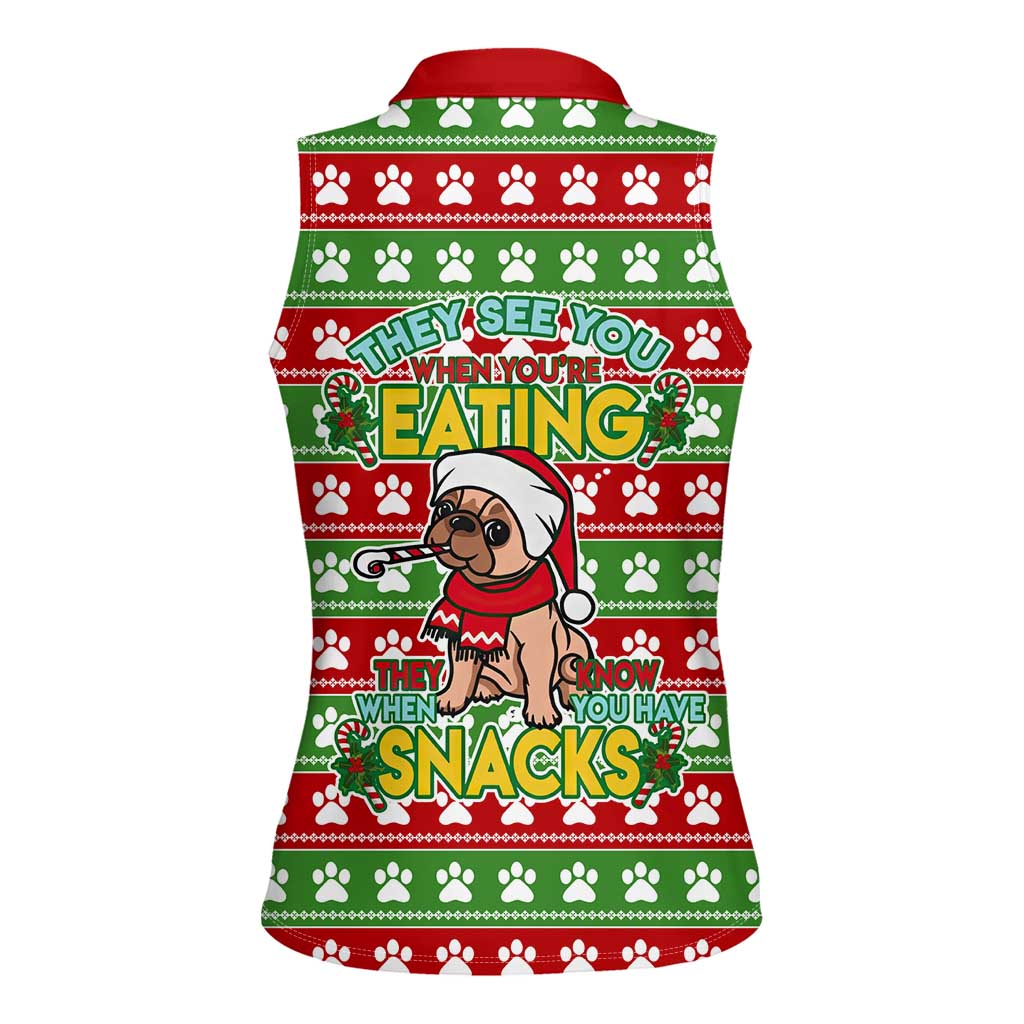 French Bulldog See You Eating Snacks Christmas Women Sleeveless Polo Shirt Xmas Holiday Patterns - Wonder Print Shop