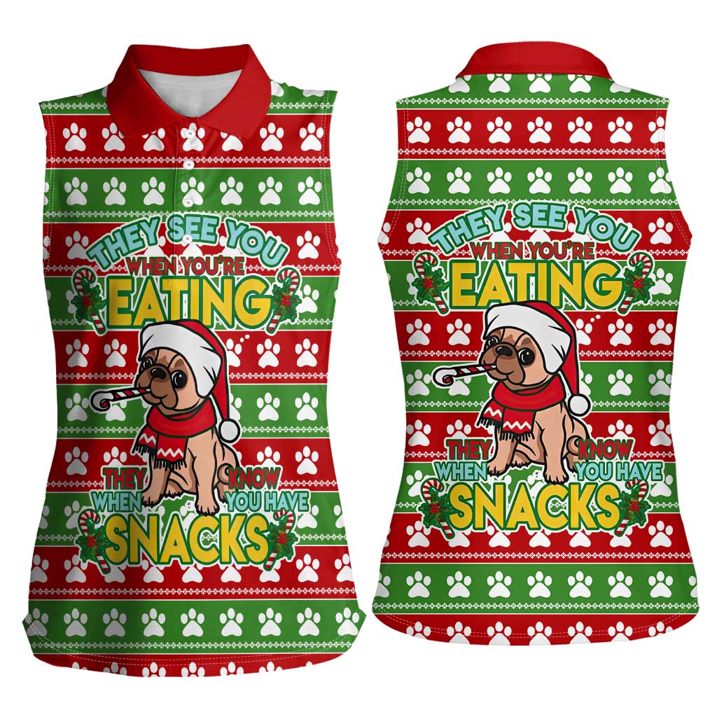 French Bulldog See You Eating Snacks Christmas Women Sleeveless Polo Shirt Xmas Holiday Patterns - Wonder Print Shop