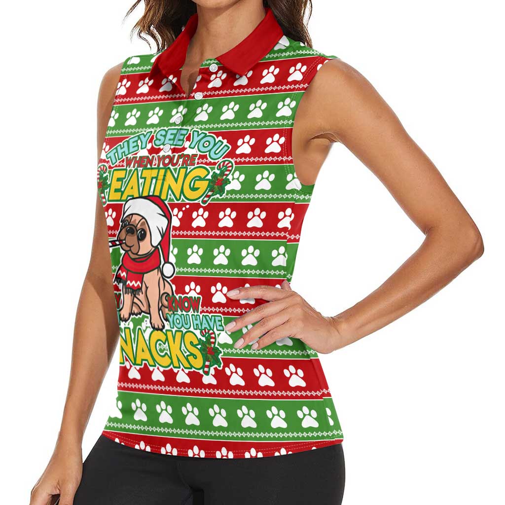 French Bulldog See You Eating Snacks Christmas Women Sleeveless Polo Shirt Xmas Holiday Patterns - Wonder Print Shop