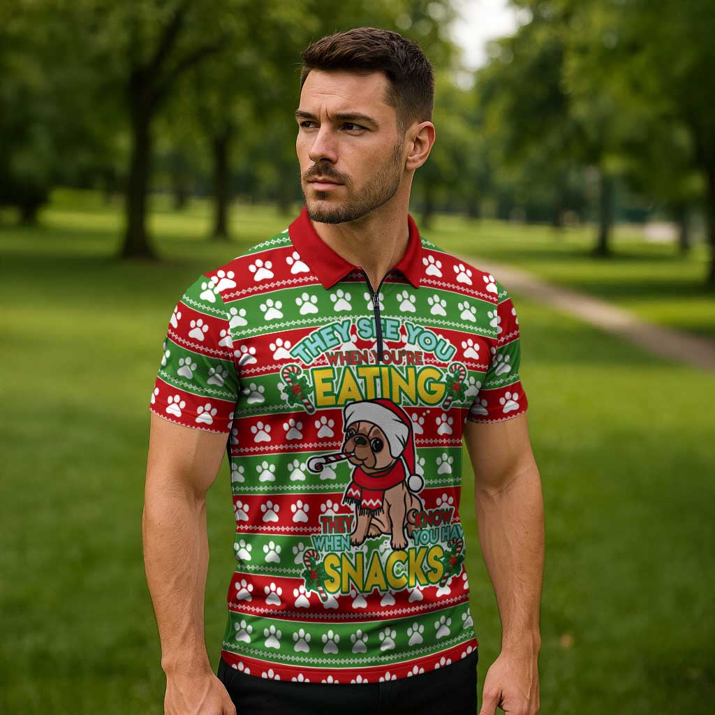 French Bulldog See You Eating Snacks Christmas Zipper Polo Shirt Xmas Holiday Patterns - Wonder Print Shop