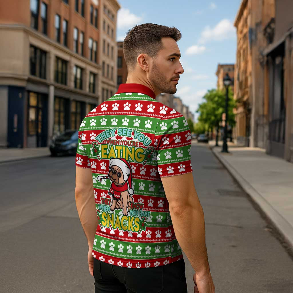 French Bulldog See You Eating Snacks Christmas Zipper Polo Shirt Xmas Holiday Patterns - Wonder Print Shop