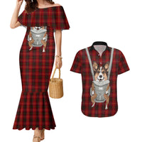 Front Carrier Dog Pembroke Welsh Corgi Christmas Couples Matching Mermaid Dress and Hawaiian Shirt Xmas Holiday Patterns - Wonder Print Shop