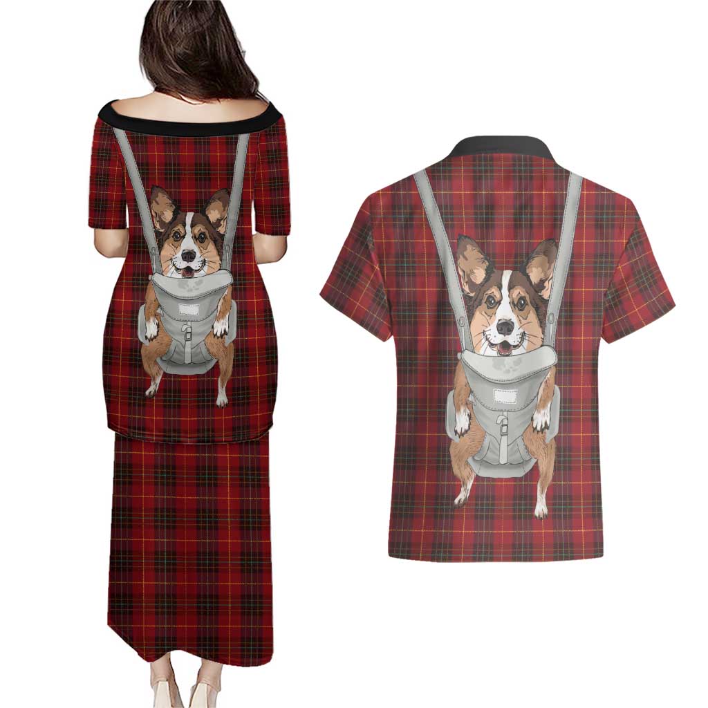 Front Carrier Dog Pembroke Welsh Corgi Christmas Couples Matching Puletasi and Hawaiian Shirt Xmas Holiday Patterns - Wonder Print Shop