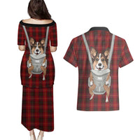 Front Carrier Dog Pembroke Welsh Corgi Christmas Couples Matching Puletasi and Hawaiian Shirt Xmas Holiday Patterns - Wonder Print Shop
