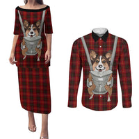 Front Carrier Dog Pembroke Welsh Corgi Christmas Couples Matching Puletasi and Long Sleeve Button Shirt Xmas Holiday Patterns - Wonder Print Shop