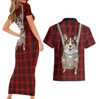 Front Carrier Dog Pembroke Welsh Corgi Christmas Couples Matching Short Sleeve Bodycon Dress and Hawaiian Shirt Xmas Holiday Patterns - Wonder Print Shop