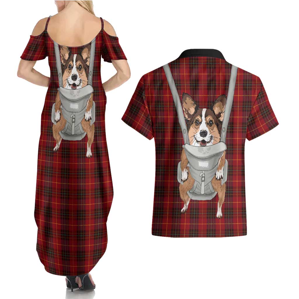 Front Carrier Dog Pembroke Welsh Corgi Christmas Couples Matching Summer Maxi Dress and Hawaiian Shirt Xmas Holiday Patterns - Wonder Print Shop