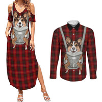Front Carrier Dog Pembroke Welsh Corgi Christmas Couples Matching Summer Maxi Dress and Long Sleeve Button Shirt Xmas Holiday Patterns - Wonder Print Shop