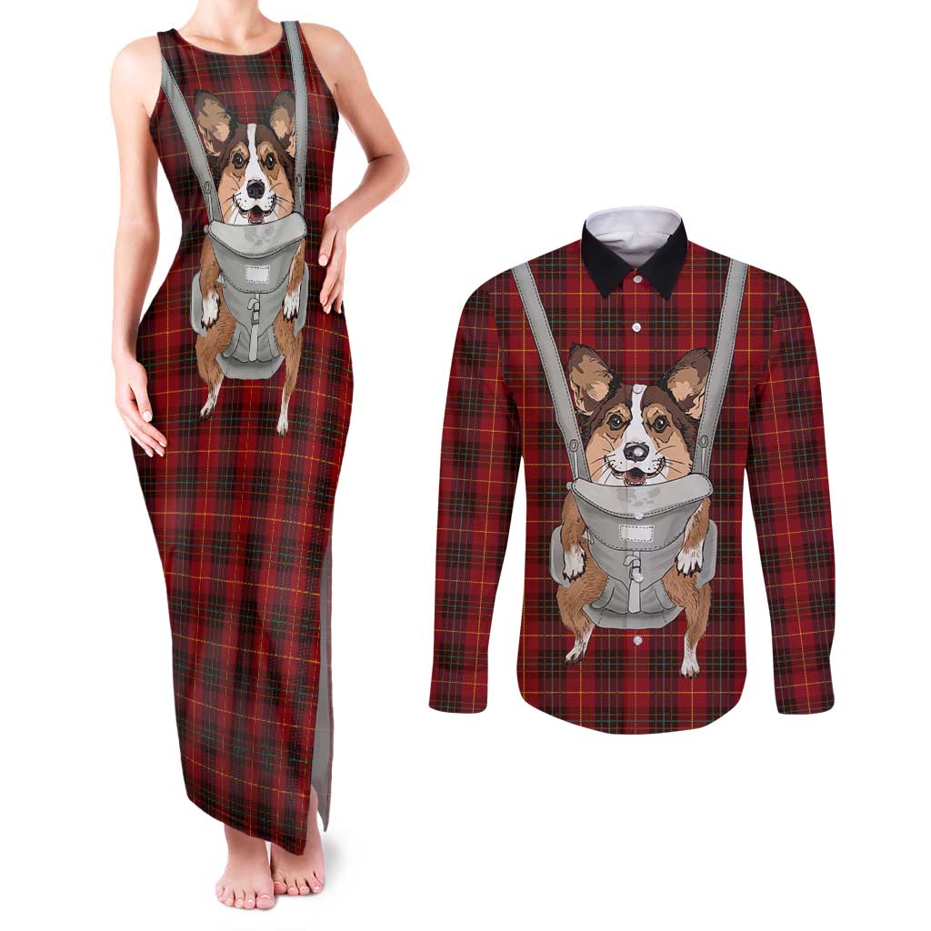 Front Carrier Dog Pembroke Welsh Corgi Christmas Couples Matching Tank Maxi Dress and Long Sleeve Button Shirt Xmas Holiday Patterns - Wonder Print Shop