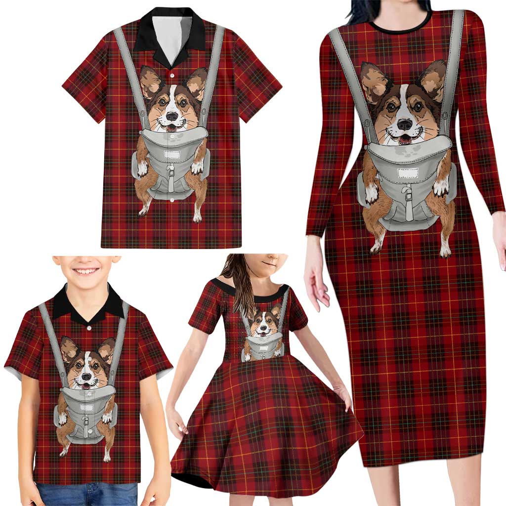 Front Carrier Dog Pembroke Welsh Corgi Christmas Family Matching Long Sleeve Bodycon Dress and Hawaiian Shirt Xmas Holiday Patterns - Wonder Print Shop