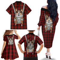 Front Carrier Dog Pembroke Welsh Corgi Christmas Family Matching Off The Shoulder Long Sleeve Dress and Hawaiian Shirt Xmas Holiday Patterns - Wonder Print Shop