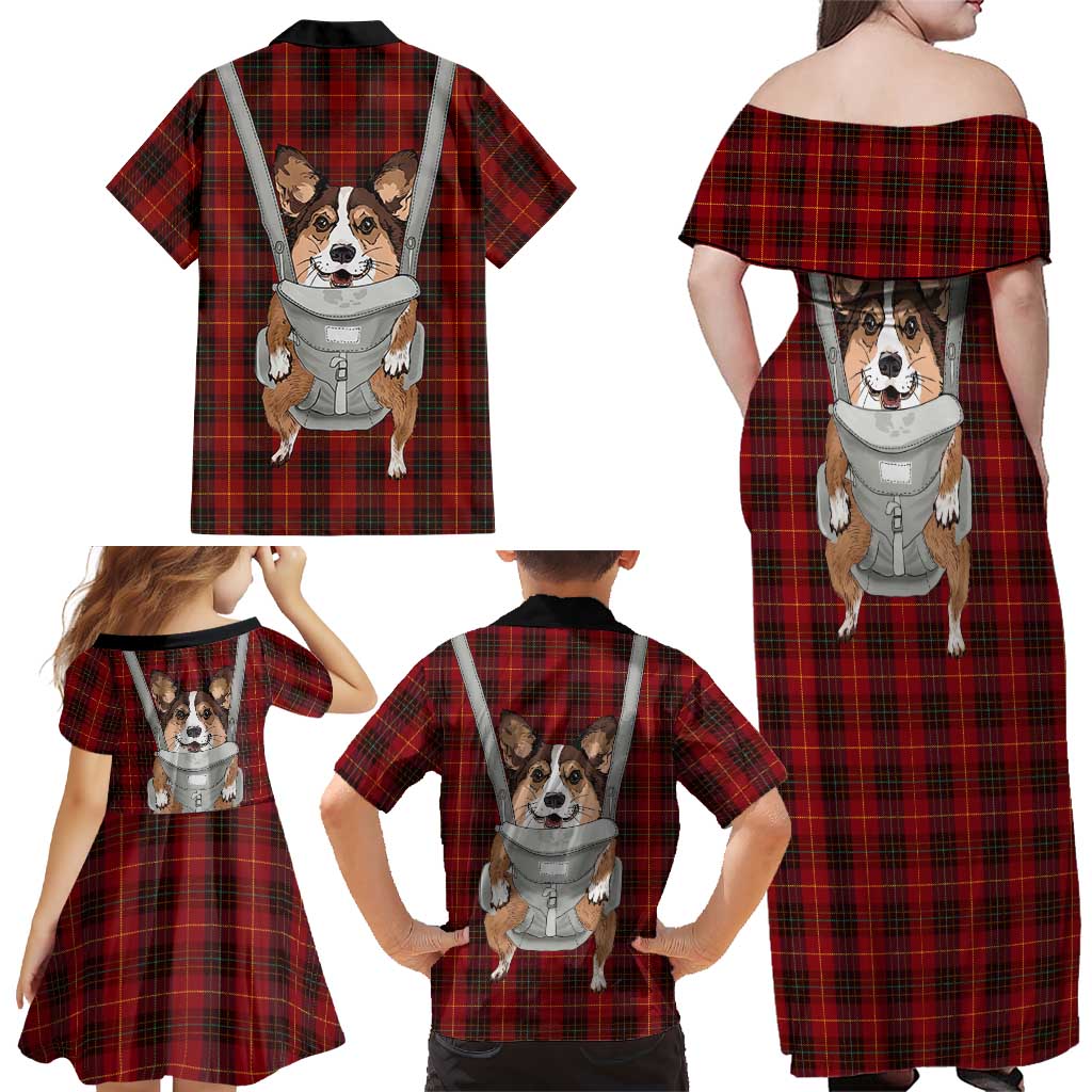 Front Carrier Dog Pembroke Welsh Corgi Christmas Family Matching Off Shoulder Maxi Dress and Hawaiian Shirt Xmas Holiday Patterns - Wonder Print Shop