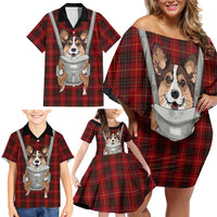 Front Carrier Dog Pembroke Welsh Corgi Christmas Family Matching Off Shoulder Short Dress and Hawaiian Shirt Xmas Holiday Patterns - Wonder Print Shop