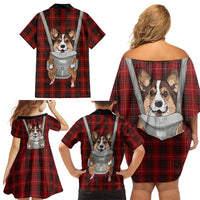 Front Carrier Dog Pembroke Welsh Corgi Christmas Family Matching Off Shoulder Short Dress and Hawaiian Shirt Xmas Holiday Patterns - Wonder Print Shop