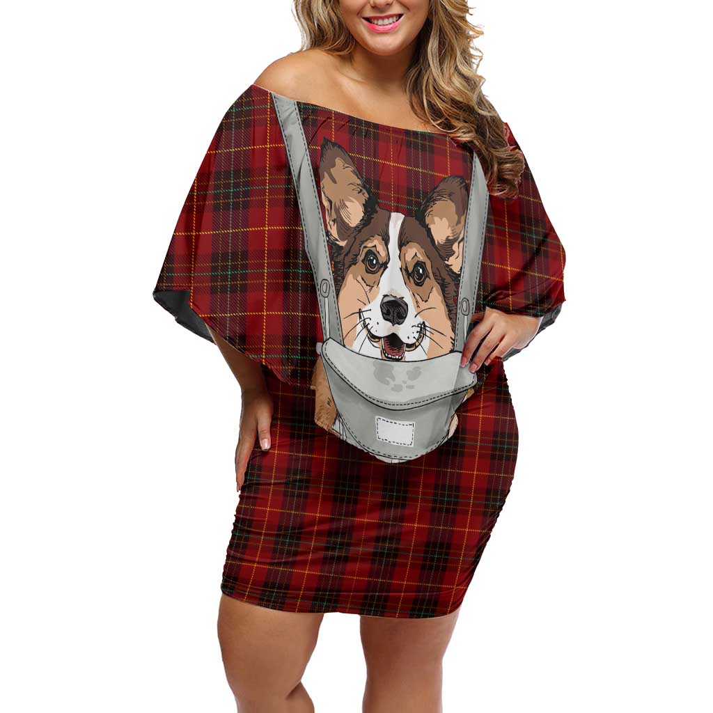 Front Carrier Dog Pembroke Welsh Corgi Christmas Family Matching Off Shoulder Short Dress and Hawaiian Shirt Xmas Holiday Patterns - Wonder Print Shop