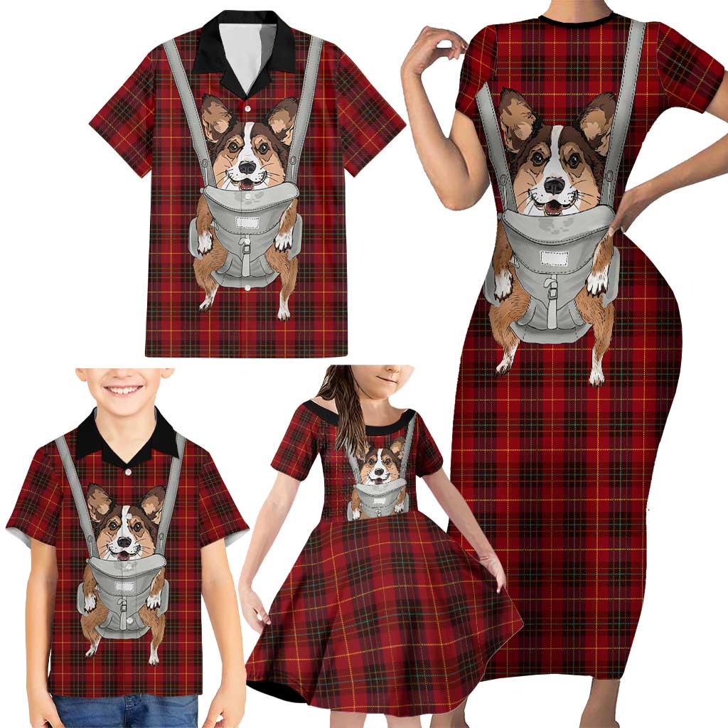 Front Carrier Dog Pembroke Welsh Corgi Christmas Family Matching Short Sleeve Bodycon Dress and Hawaiian Shirt Xmas Holiday Patterns - Wonder Print Shop