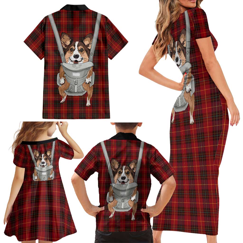 Front Carrier Dog Pembroke Welsh Corgi Christmas Family Matching Short Sleeve Bodycon Dress and Hawaiian Shirt Xmas Holiday Patterns - Wonder Print Shop