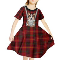 Front Carrier Dog Pembroke Welsh Corgi Christmas Kid Short Sleeve Dress Xmas Holiday Patterns - Wonder Print Shop