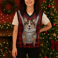 Front Carrier Dog Pembroke Welsh Corgi Christmas Knitted V-Neck Vest Xmas Holiday Patterns - Wonder Print Shop