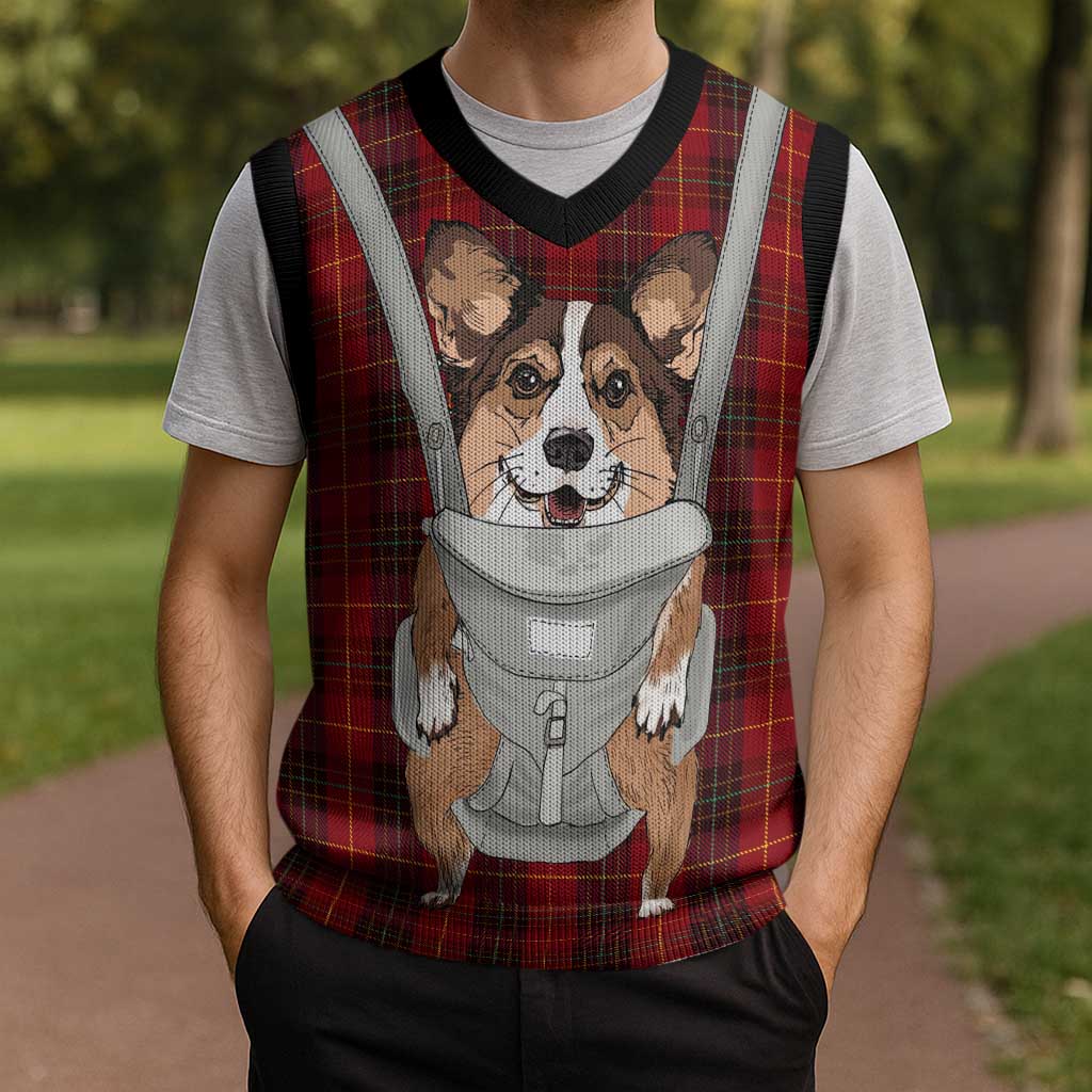 Front Carrier Dog Pembroke Welsh Corgi Christmas Knitted V-Neck Vest Xmas Holiday Patterns - Wonder Print Shop