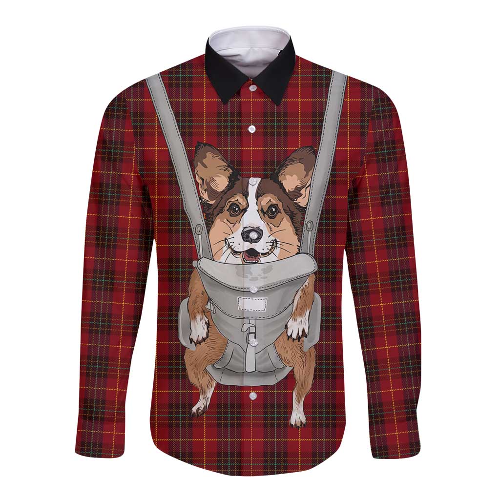 Front Carrier Dog Pembroke Welsh Corgi Christmas Long Sleeve Button Shirt Xmas Holiday Patterns - Wonder Print Shop