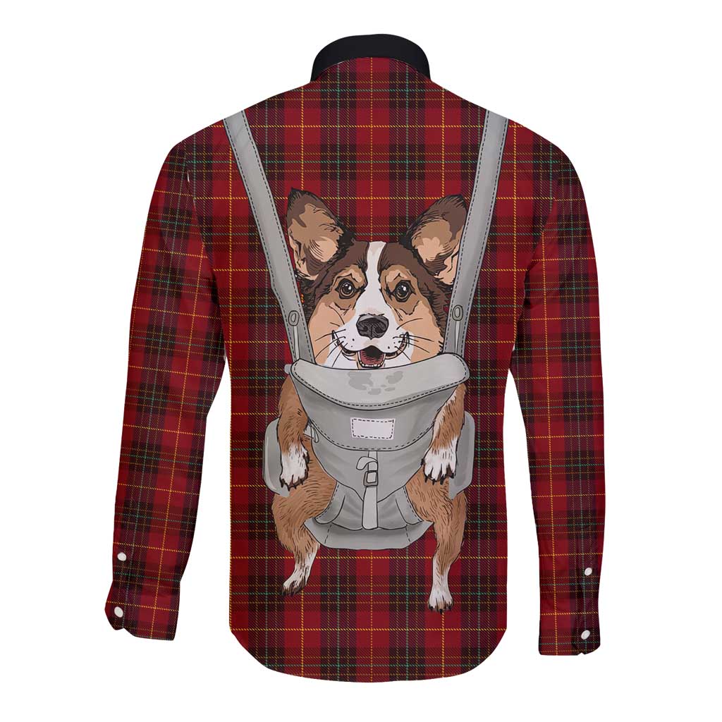 Front Carrier Dog Pembroke Welsh Corgi Christmas Long Sleeve Button Shirt Xmas Holiday Patterns - Wonder Print Shop