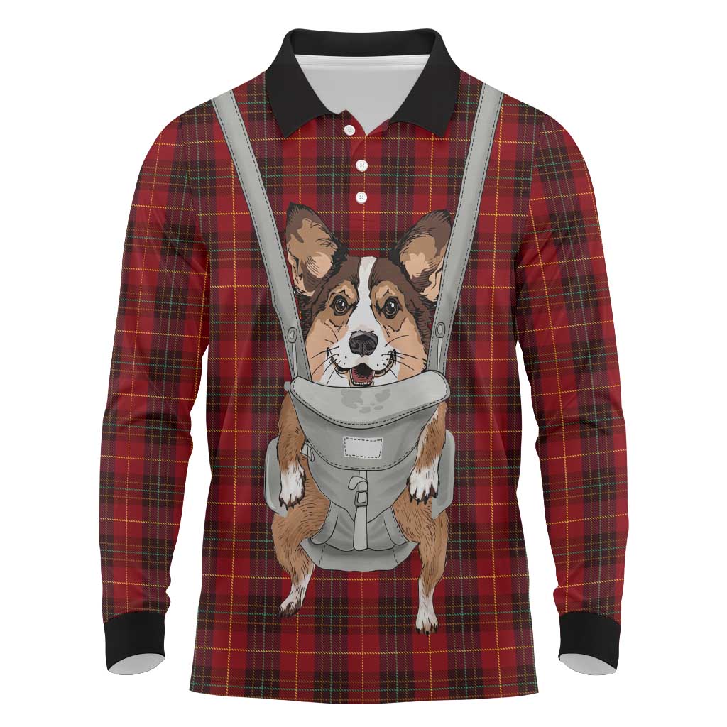 Front Carrier Dog Pembroke Welsh Corgi Christmas Long Sleeve Polo Shirt Xmas Holiday Patterns - Wonder Print Shop