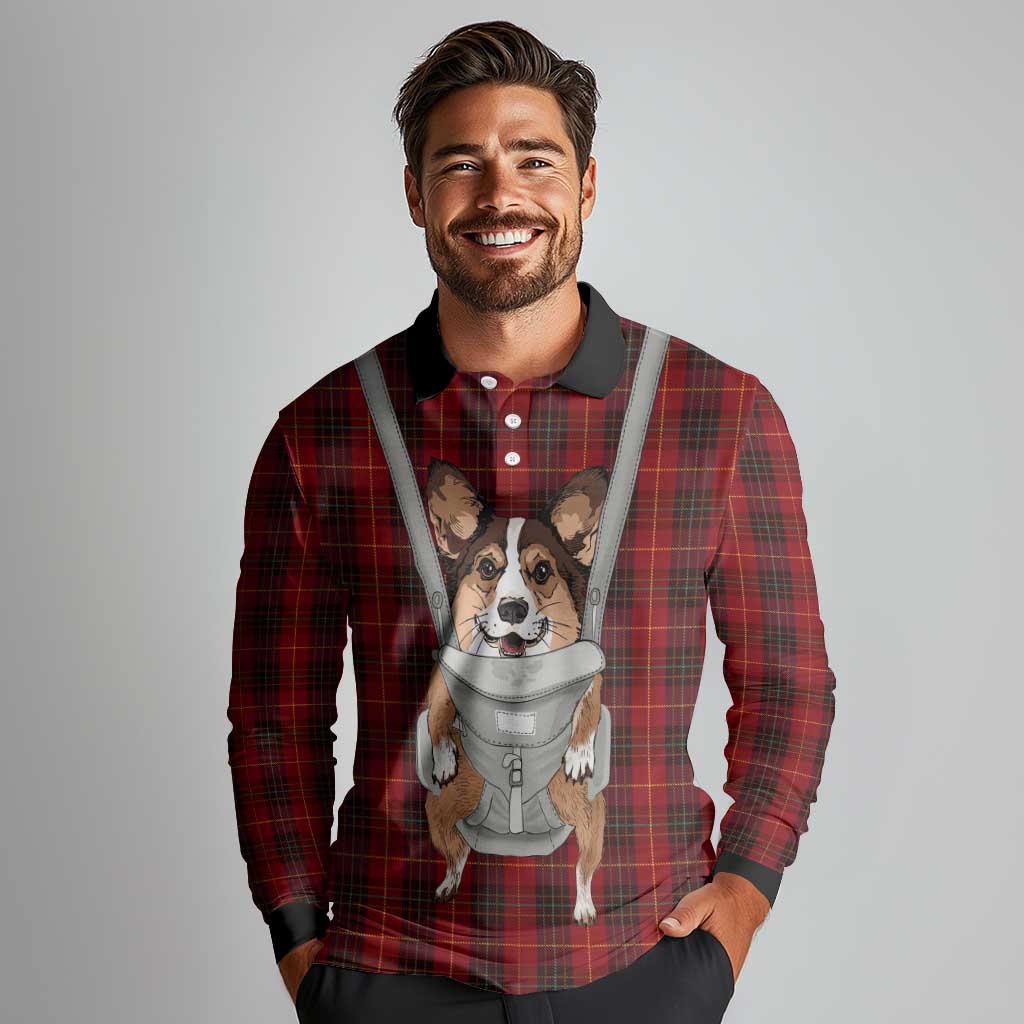 Front Carrier Dog Pembroke Welsh Corgi Christmas Long Sleeve Polo Shirt Xmas Holiday Patterns - Wonder Print Shop