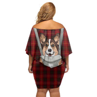 Front Carrier Dog Pembroke Welsh Corgi Christmas Off Shoulder Short Dress Xmas Holiday Patterns - Wonder Print Shop