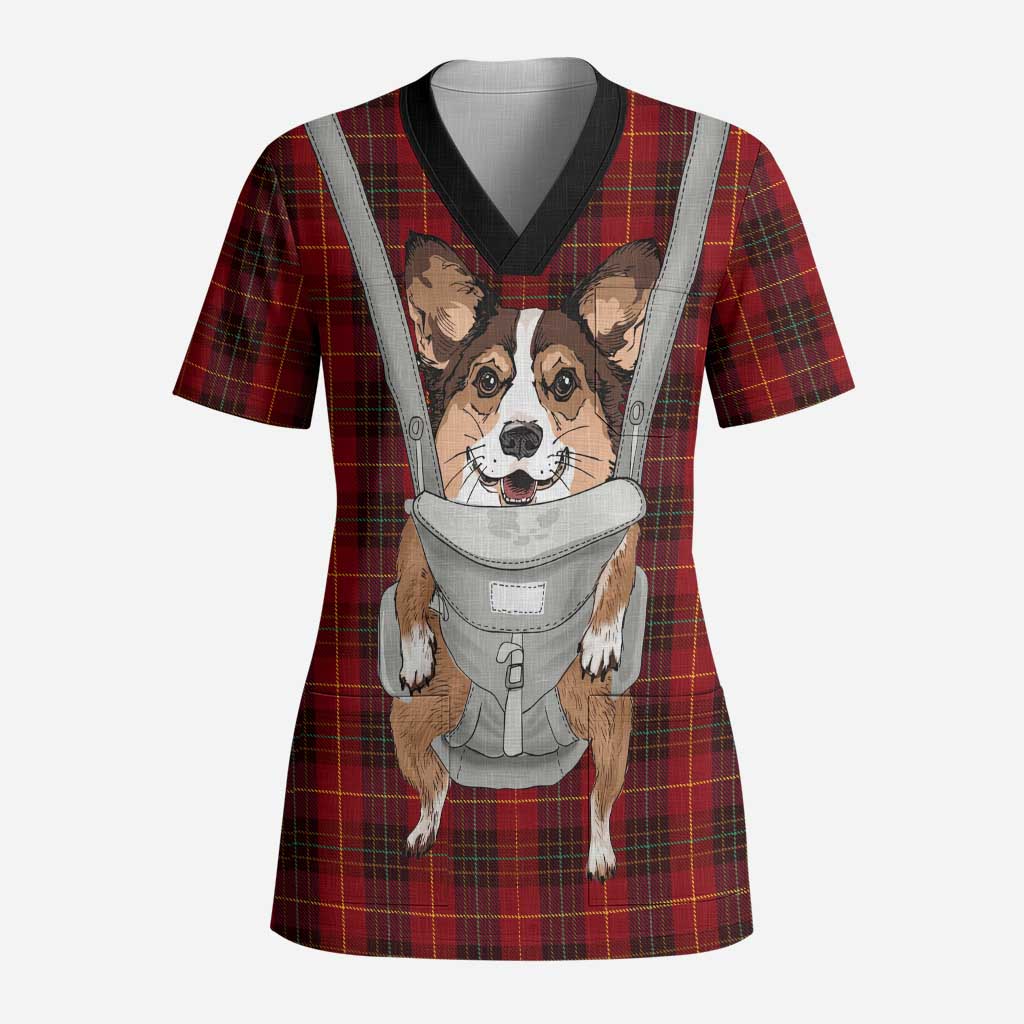 Front Carrier Dog Pembroke Welsh Corgi Christmas Scrub Top Xmas Holiday Patterns - Wonder Print Shop