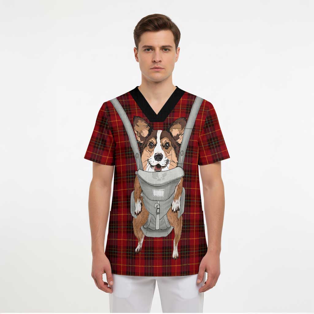 Front Carrier Dog Pembroke Welsh Corgi Christmas Scrub Top Xmas Holiday Patterns - Wonder Print Shop